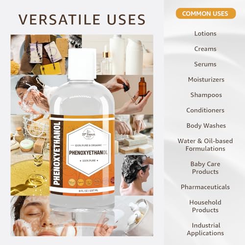 PHENOXYETHANOL Preservative Liquid (16 oz) Paraben-Free; Formaldehyde-Free; Water & Oil Soluble | Suitable for Soap Making, Lotions, Conditioners, Creams | Keeps Products Fresh & Safe | 16 Ounces