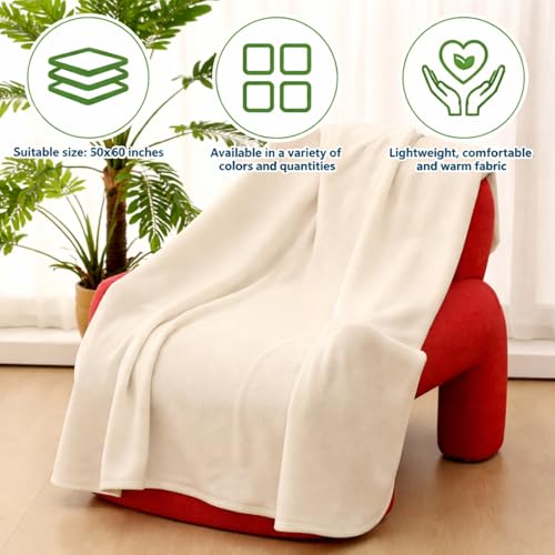 Cream White Fleece Throw Blankets Bulk Pack 24 pcs 50x60 Inches
