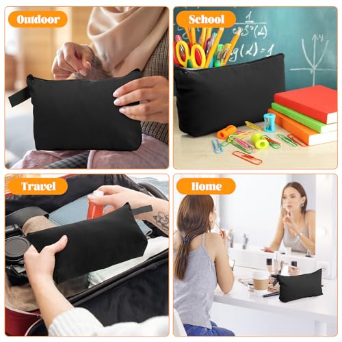 Black Canvas Makeup Bags Bulk - 30 Pouches, 9.8 x 5 x 2 Inches, Travel & Organization