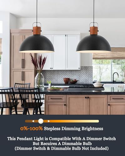 ELYONA Black 16 Inch Ash Wood Pendant Light Fixture Industrial Chandelier