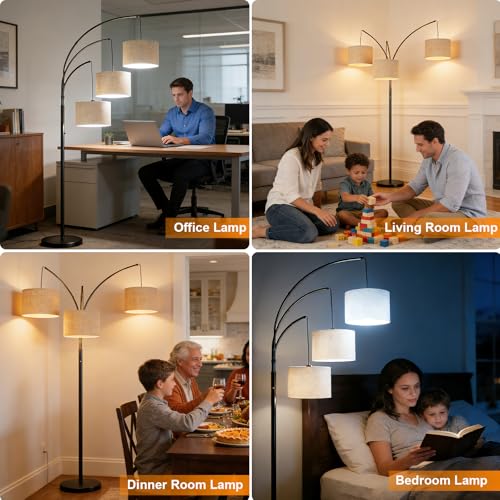 VANZBON 80 Inch Beige Arc Floor Lamp with Remote Control and 3 Adjustable Shades