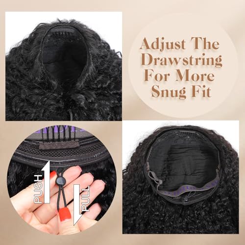 ALIDIDI 20 Inch Kinky Curly Human Hair Half Wig 3-in-1 Glueless Drawstring Style - Model Wig-7