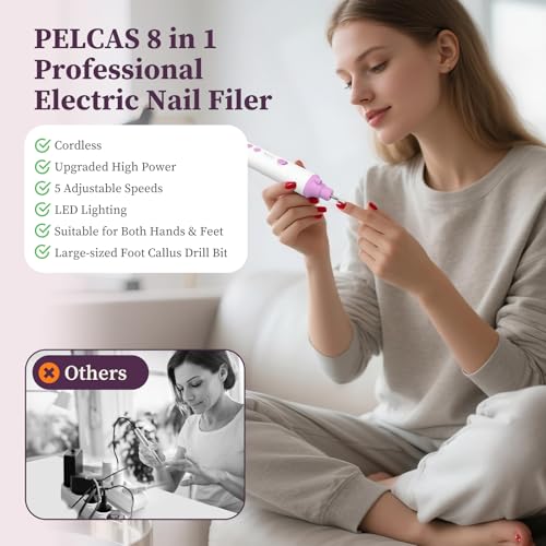 Pelcas Toenail Grinder for Thick Nails - Pink 8-in-1 Pedicure & Manicure Kit