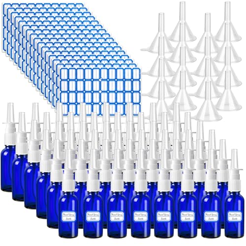 Blue 80 Pcs Refillable Glass Nasal Spray Bottles 30ML/1OZ Travel Kit