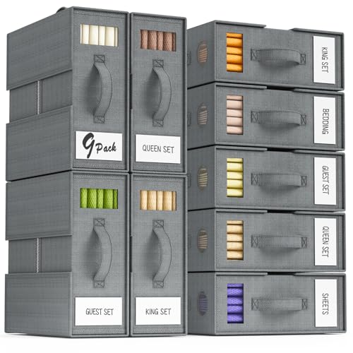 GeeBom 9 Pack Bed Sheet Organizers with Clear Windows & Handles