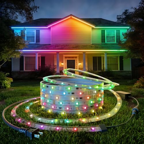 65.6ft RGB Outdoor LED Strip Lights - Waterproof, Voice & App Control