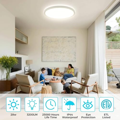 13 Inch LED Flush Mount Ceiling Light 6 Pack - White, 3200LM, 28W, 3 Color Temp