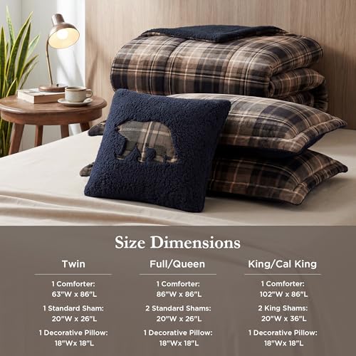 Woolrich King Reversible Plush Sherpa Comforter Set Brown & Black 4PC