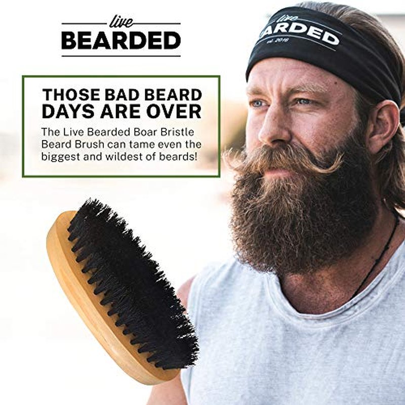 Live Bearded Premium All-Natural Boar Bristle Beard Brush - Real Wooden Handle - Supports Growth, Style Control and Oil Production - Tames Big, Wild Facial Hair - Easily Daily Grooming
