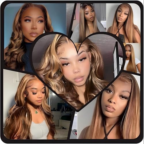 Brazilian Human Hair Closure 2x6 Lace Frontal Highlight Body Wave P4/27 - 12 Inch with Variation P4/27 Ombre Brown and Honey Blonde