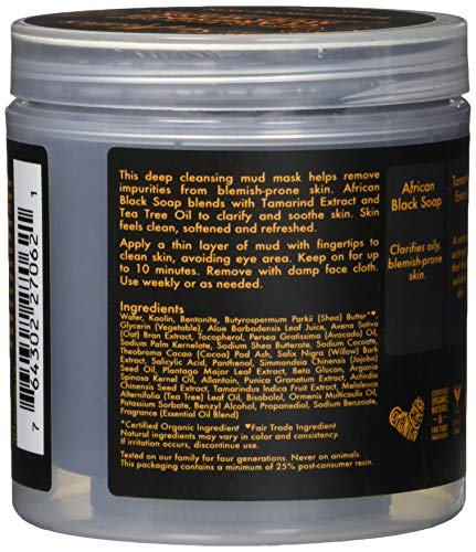 African Black Soap Clarifying Mud Mask for Acne-Prone Skin - 6 Oz