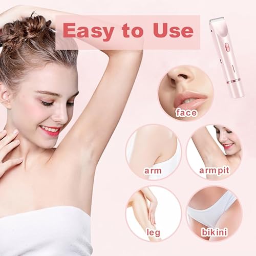 Bikini Trimmer for Women, Waterproof Electric Shaver ? Painless Pubic Hair Remover with Ceramic Blades, USB-C Rechargeable (Pink)