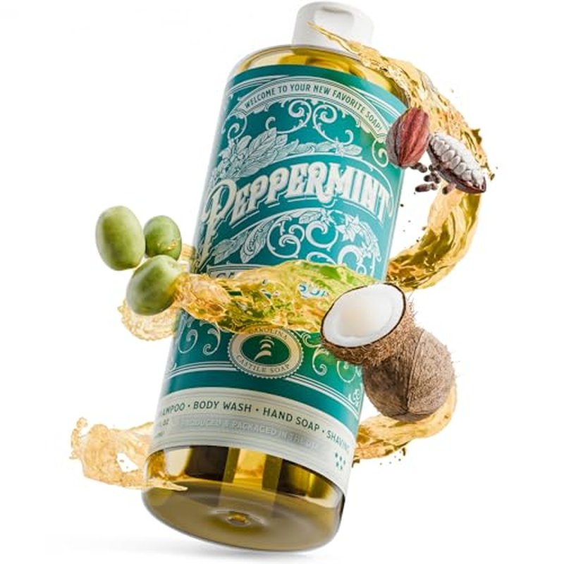 Carolina Castile Soap Carolina Peppermint and Sage Lime Castile Soap Liquid - 32 oz Vegan & Pure Organic Concentrated Non Drying All Natural Formula Body Wash & Shampoo