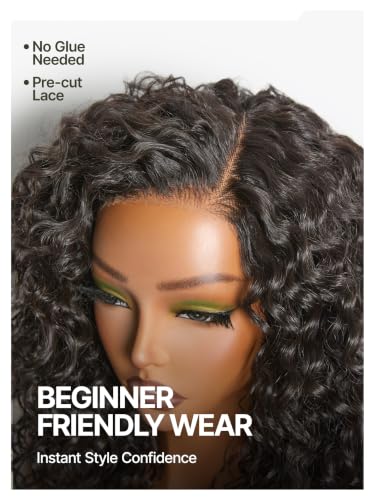Short Curly Water Wave Glueless Wig - Natural Black, 12 Inch, Beginner Friendly