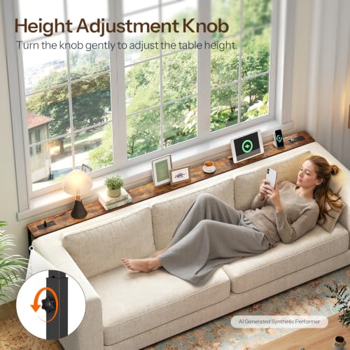 HOOBRO Rustic Brown + Black 102.3-Inch Adjustable Narrow Console Table for Behind Couch