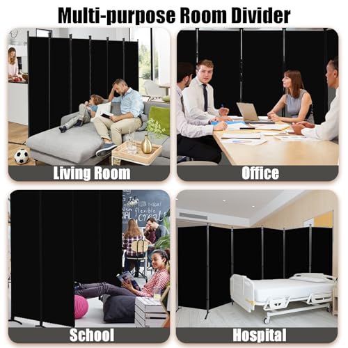 Black 6-Panel Room Divider Folding Privacy Screen for Home Office Classroom