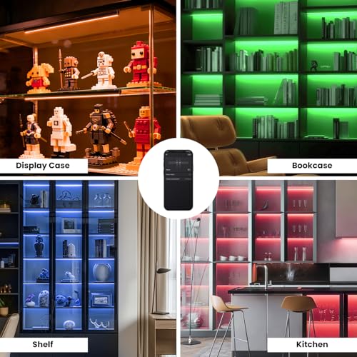 Lumtide 8Pcs 12.5In Black RGB LED Shelf Lights Smart WiFi Dimmable for Bookcase, Display, Cabinet, Under Shelf, Voice Control