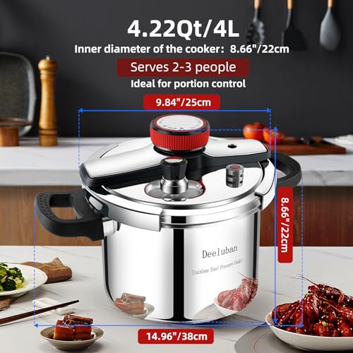 Stainless Steel Pressure Cooker 4.22 Quart - Fast, Safe, Induction Ready