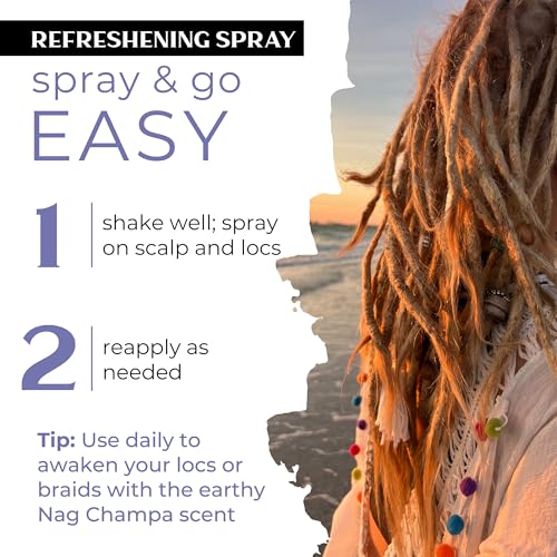 Dollylocks Refreshening Spray for Locs, Braids, Extensions - Nag Champa 8 oz - Plant-Based, Residue-Free, Moisturizing Scalp Relief