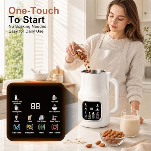 White 11-in-1 Electric Milk Maker - 46oz Soy, Nut, Oat, Plant Milk, Self-Cleaning
