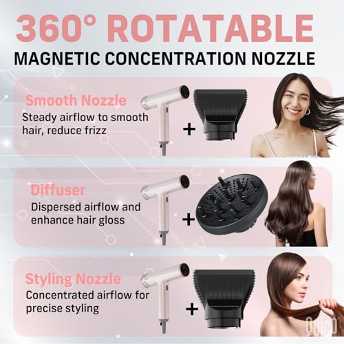 Pink Quico High-Speed 1875W Hair Dryer with Diffuser - 110,000 RPM BLDC Motor