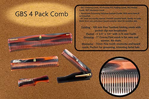 Tortoise Shell Hair & Beard Comb Set - 4-Piece Grooming Kit for Men & Women