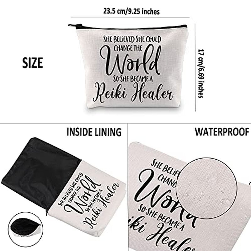 G2TUP Reiki Healer Thank You Gift She Believe She Can Change The World So She Became A Reiki Healer Cosmetic Bag (She Became A Reiki Healer White Bag)