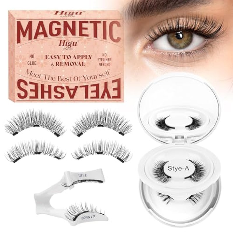 Higu clace Magnetic-Eyelashes 2 Pairs Magnetic Eyelashes with Applicator Soft Eyelashes Magnetic Lashes Natural Look Wispy pesta?as magn?ticas Without Eyeliner Easy to Wear and Remove (A+H)