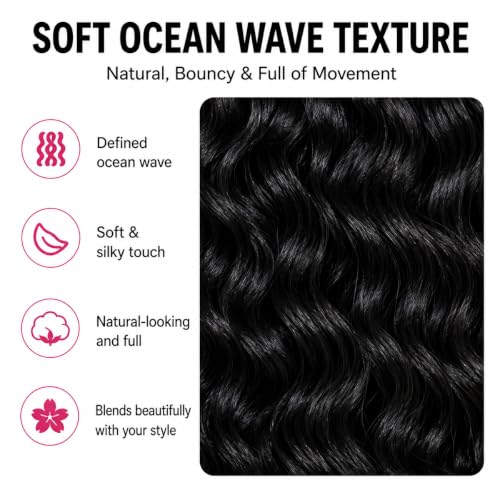Pre Looped Ocean Wave Crochet Hair 18 Inch - 10 Packs, 1B Style