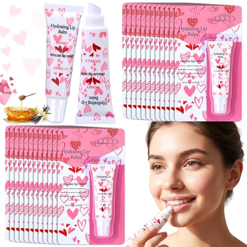 Leelosp 24 Pcs Valentine's Day Lip Balm Galentine's Gifts Bulk Honey Vanilla Lip Balm Conversation Heart Hydrating Natural for Dry Cracked Lips Women Valentines Gifts Bulk for Her