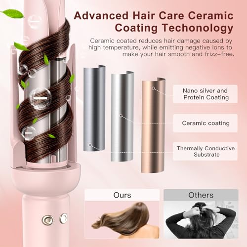 Laluztop Rose Gold Automatic Curling Iron – 4 Temp Auto Curl, 2-Way Rotation, Anti-Scald