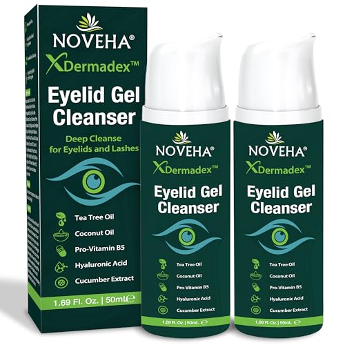 NOVEHA Eyelid & Lash Gel Cleanser 2 Pack - Gentle Daily Eye Area Care with Pro-Vitamin B5, Tea Tree & Hyaluronic Acid