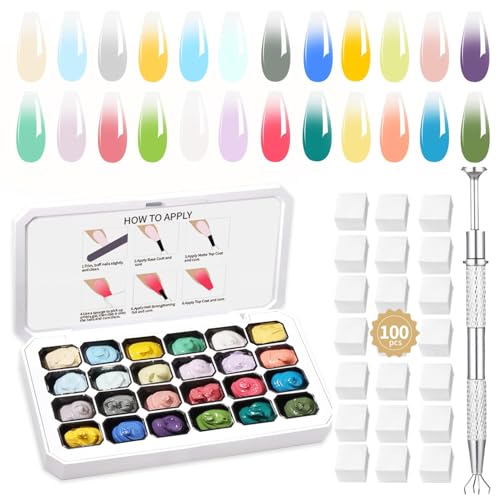 Finger Secret 24-Color Ombre Gel Nail Polish Set with Sponges - Gradient & Blooming Nail Art