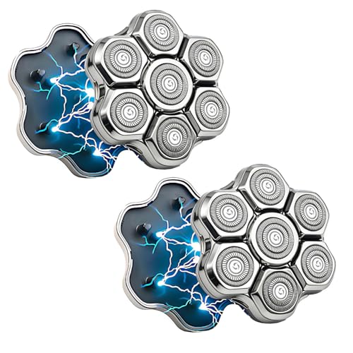Silver 2-Pack Magnetic 7D Shaver Head Replacement for Bald Men and Head Shavers