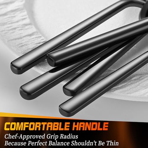 TININA Black 40-Piece Stainless Steel Flatware Set for 8 - Modern Round Handle, Mirror Finish, Dishwasher Safe