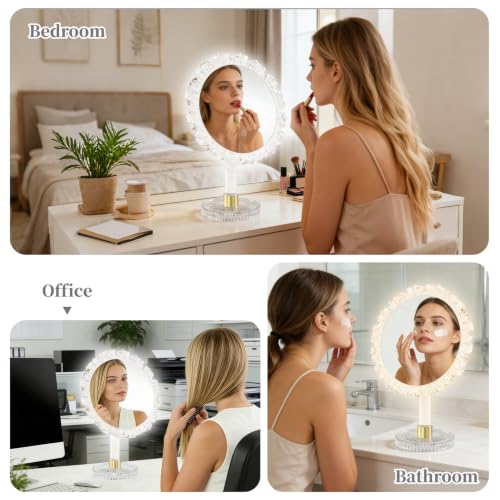 MOUIND 12-Inch Lighted LED Makeup Mirror with 3 Color Modes & Dimmable Brightness - Size 12"x12"
