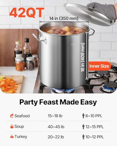 42 Quart Stainless Steel Stockpot with Strainer Lid and Handle - Heavy Duty Commercial Cookware