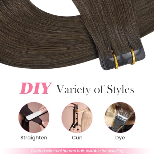 18 Inch Chocolate Brown Tape-in Hair Extensions - Human Hair, 40G, 20 Pieces