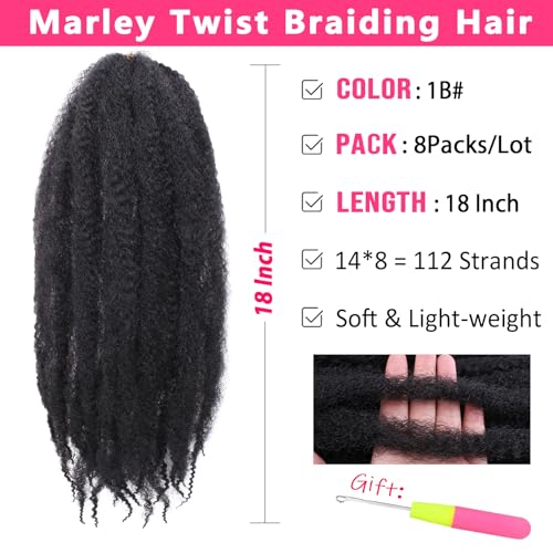 18 Inch Marley Twist Braiding Hair - 8 Pack, 1B# Natural Black, Crochet Faux Locs