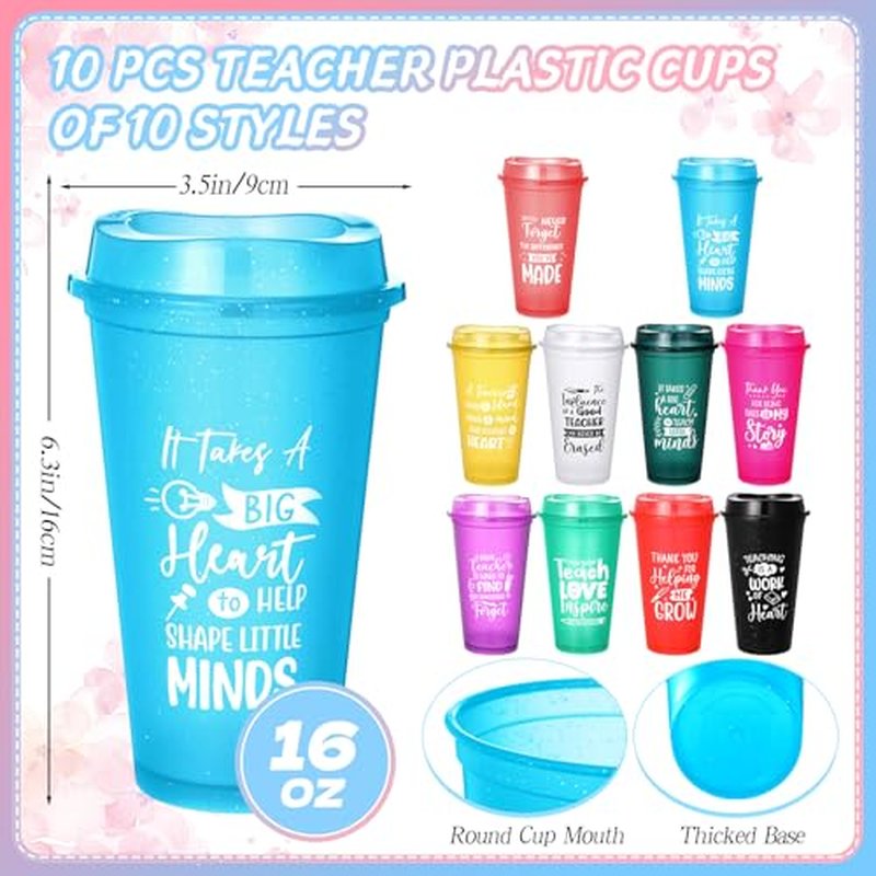 30 Pieces Teacher Gifts Bulk,Graduation Back to School Day Appreciation Week Gift 16oz Plastic Coffee Tumbler with Lids Teacher Makeup Bags Crew Socks for Women Coworker(Classic)