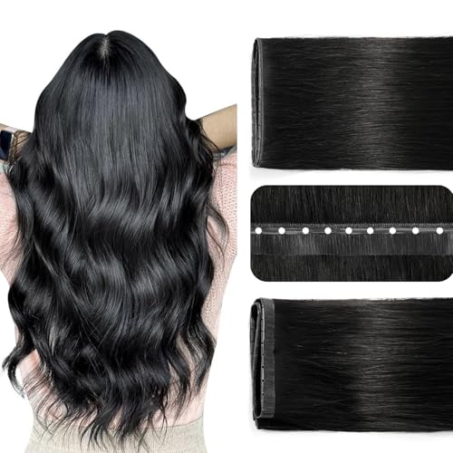 Butterfly Weft Hair Extensions Human Hair 18 Inch - Jet Black #1 - Reusable & Seamless