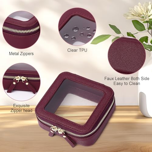 Pinkmik A4 Burgundy Mini Clear Makeup Bag M+MINI - TSA Ready, Faux Leather