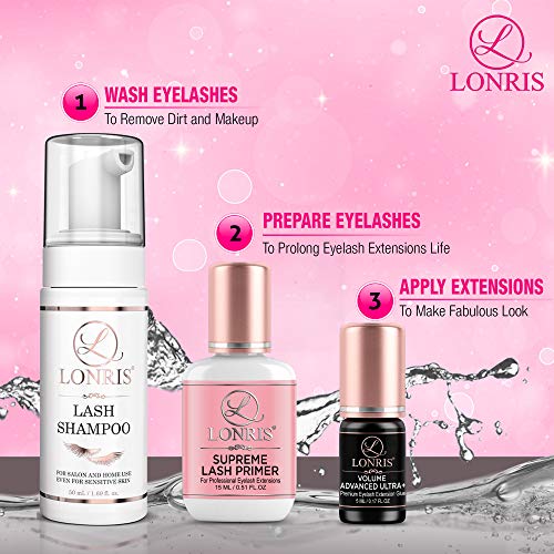 LONRIS Eyelash Extension Glue 7-8 Weeks Retention Ultra+ 0.17 Fl Oz - Fast Drying Professional Adhesive