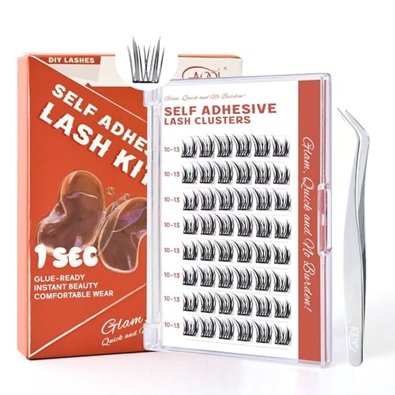 GAQQI Self Adhesive Lash Clusters, Pre Glued Eyelashes 10-14mm Wispy Cluster Lashes, Press On No Glue False Eyelashes, Strong Adhesive & Reusable Glueless£¨PG4£©