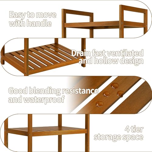 Teak Wood Bathroom Shelf Organizer Stand - 4 Tier Freestanding Shower Caddy