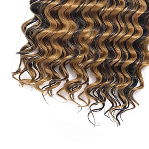 Highlight Brown Human Braiding Hair 14 Inch - B-Highlight Brown/Blonde P4/27, 3 Bundles, Deep Wave, Curly, No Weft