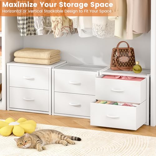 DAOUTIME 3-Piece Stackable Closet Drawer Organizer Set - White, Space-Saving Storage for Bedroom & Living Room