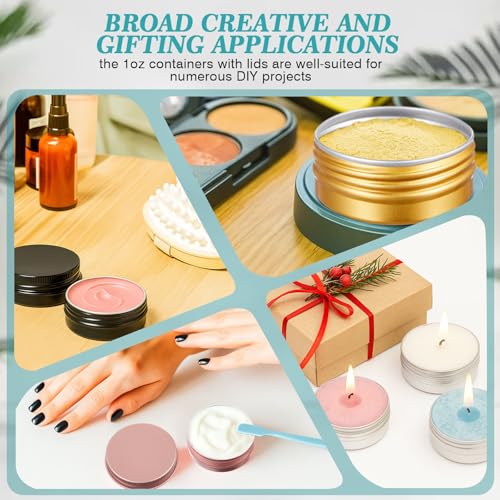 50 Pack 1 oz Aluminum Tin Cans with Lids Bulk, Refillable Metal Tin Containers for Lip Balm, Salve, Cream, Travel Cosmetic Subpackage Jars, Valentines DIY Candle & Crafts (5 Colors)
