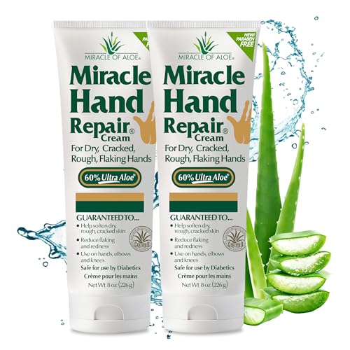 Miracle Hand Repair Cream for Dry Cracked Hands 8 oz Best Healing Hand Cream with 60% Aloe Vera - Non-Greasy Moisturizer for Working Hands - Fast Absorbing Lotion for Extremely Dry Skin (2-Pack)