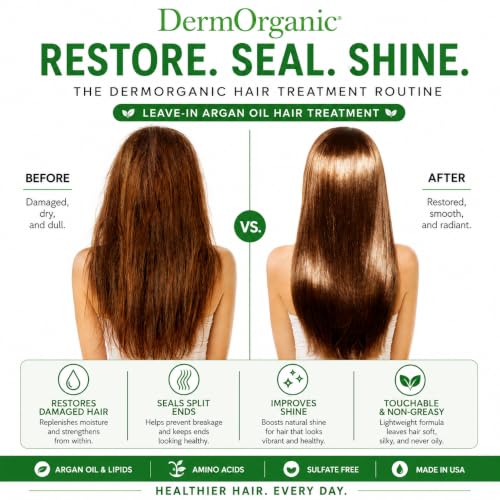 DermOrganic Argan Oil Leave-In Hair Treatment 4 oz - Restores & Protects, Heat & Frizz Control - Pack of 1